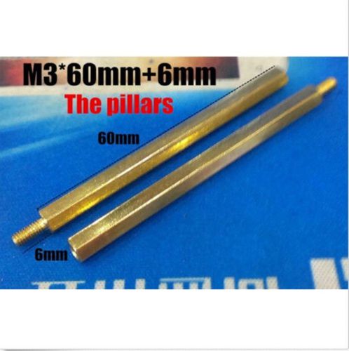 100pcs New Brass Hex Stand-Off Pillars Male to Female 60+6mm M3 Good Quality