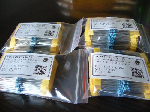 1/4w 1% 130 Values Resistors Kit Metal Film Resistor Package Total 1300pcs ROHS