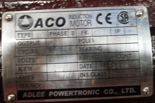 Powertronics ACO  Induction Motor 3 ph, 5HP, 4 poles, 230/460v  Type EVF