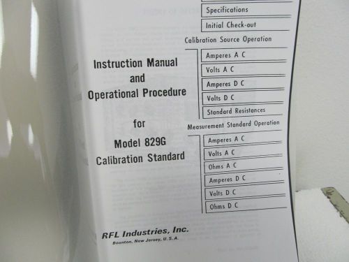 RFL Industries 829G Calibration Std. Instruc. Manual/Operation Procedure