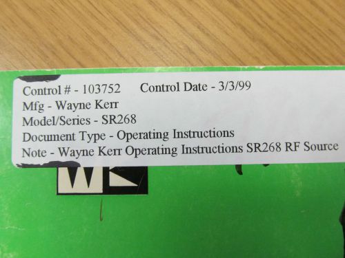 WAYNE KERR SR268 RF Source Detector Operating Instructions