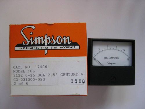 SIMPSON 0-15 DCA MODEL 2122 CENTURY SERIES PANEL METER CATALOG NUMBER 17406