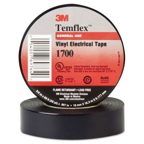 10 rolls 3m temflex black electrical tape 1700 3/4&#034; x 60 ft fast free shipping for sale