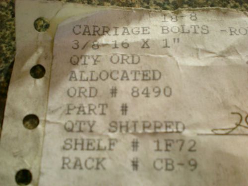 3/8-16 X 1 carraige bolts (50pcs) 18.8 STAINLESS