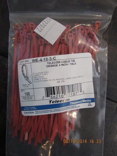 Thomas &amp; betts 4&#034; orange telecom cable ties 100 qty bag we-4-18-3-c-new- 4 avail for sale