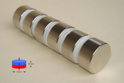 6 pcs of  1&#034;dia x 1/2&#034; thick, neodymium (rare earth) disc magnets for sale
