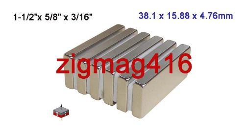 6 pcs of n42 neodymium (rare earth)  block magnet 1 1/2&#034; x 5/8&#034; x 3/16&#034; for sale