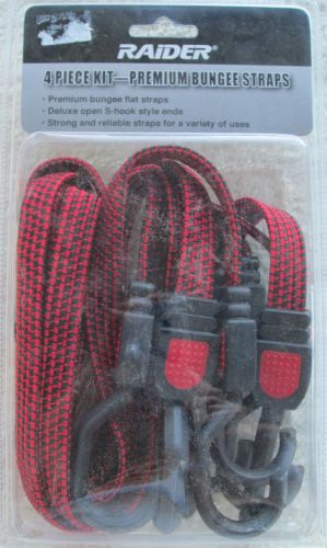 Raider 4-piece Premium Flat Bungee Straps Deluxe Open S-hook ends 35&#034; kit  NEW