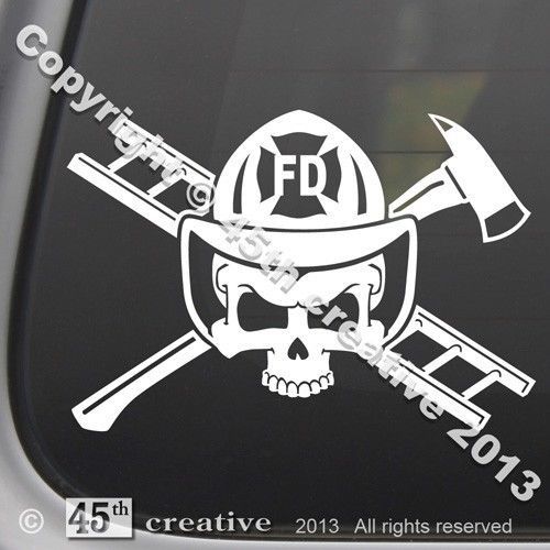 Firefighter crossbones decal - fire fighter fireman hat helmet axe ladder tools for sale