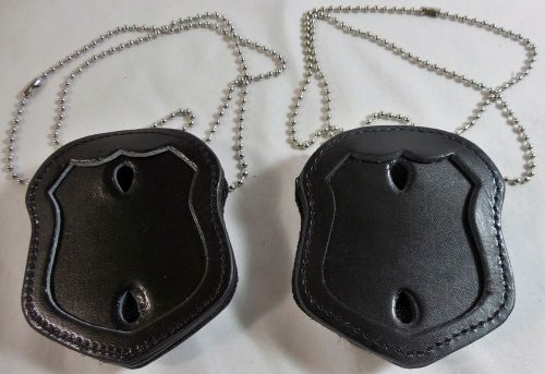 Set of 2 desantis u30bjg1z0 black leather nypd police badge holder w/ steel clip for sale