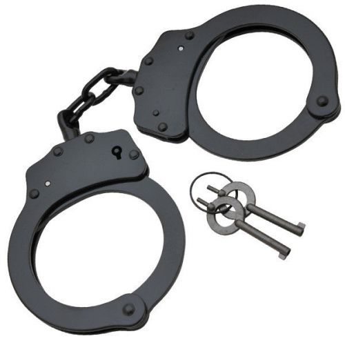 New Black Steel Police Duty Double Lock Handcuffs W/ with Keys/key