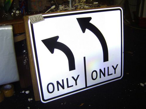 New 36 x 30 White &amp; Black Two Lanes Left Turn Only Road Sign CG2660