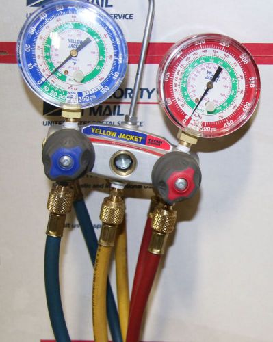 (1) used yellow jacket manifold gauge and hose set, 2 valve mfg number 49867 for sale