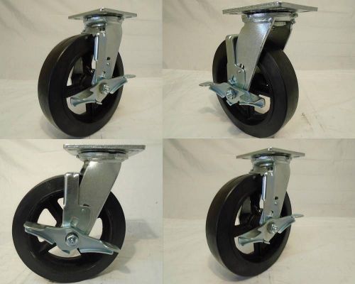 8&#034; x 2&#034; swivel casters rubber wheel on steel hub brake (4) 500lb each tool box for sale