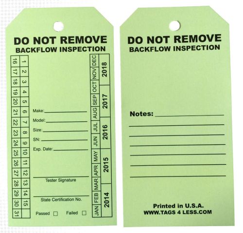Waterproof  backflow inspection tags  (10 tags per order of 1) for sale