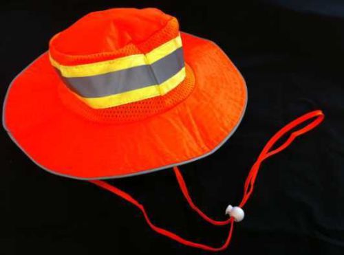 Ironwear orange booney hat w/ reflective tape over 2&#034; lime tape w/adj neck strap for sale