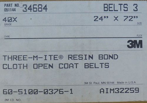 3 pcs 3m 34684 three m ite resin bond cloth open coat wide belts 24&#034; x 72&#034; 40x for sale