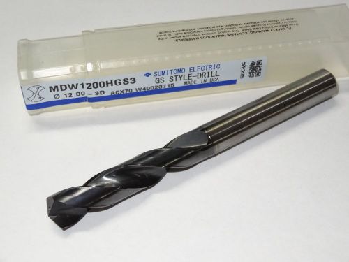 New sumitomo 12.00mm 3xd solid carbide oil coolant-thru stub length gs-drill pvd for sale