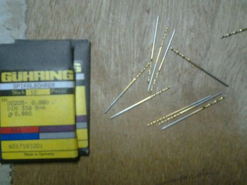 GUHRING MICRO DRILL .88mm .03464 TIN COATED  10 PIECES NUMBER TWIST DRILL