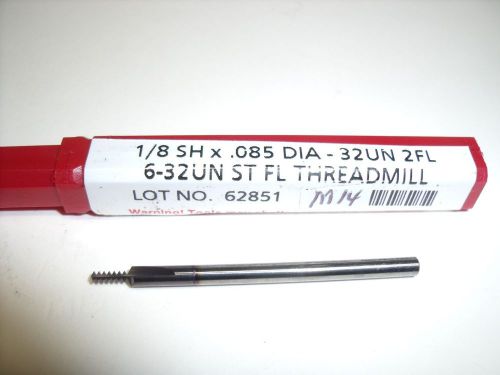 6-32 NC - 32 TPI CARBIDE THREAD MILL 2 STRAIGHT FLUTES 1/8&#034; SHK  TiALN COATED Th