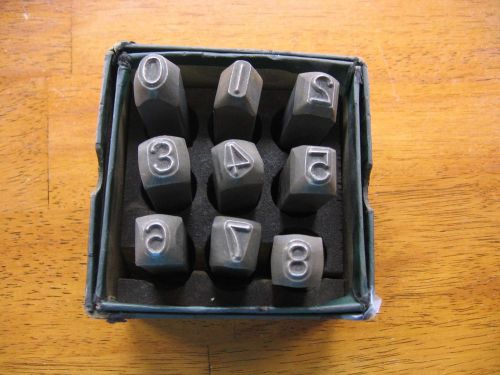 Vintage Mark Rite Heavy Duty Alloy Steel 3/8 Number Stamps 9 pcs. in box
