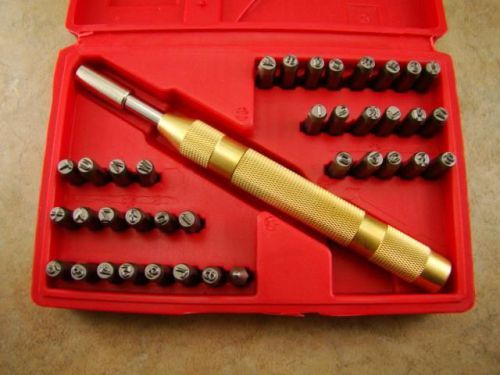 1/8&#034; deluxe letter &amp; number punch stamp 38 pc set w/magnetic spring loaded drive for sale