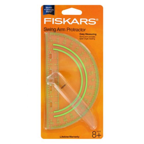 Fiskars Swing Arm Protractor, Plastic, Clear, 6&#034;, Assorted Text Color, Each