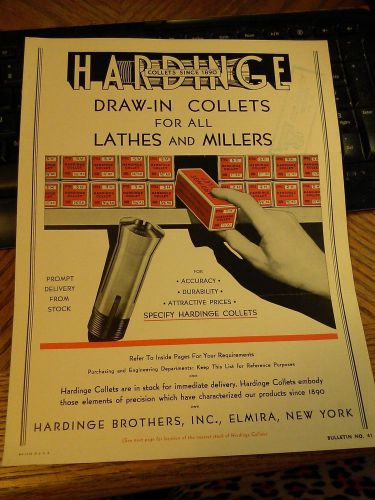 1940s HARDING BROTHERS INC DRAW IN COLLETS FOR LATHES SALES SHEET  MACHINE SHOP