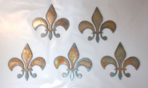 Lot of 5 Fleur De Lis 3 In Rusty Metal Vintage Craft Stencil Ornament Magnet
