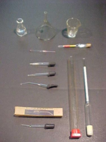 VINTAGE CHEMISTRY LABRATORY EQUIPMENT PYREX GLASS FUNNEL DROPPERS ++ ANTIQUE LOT
