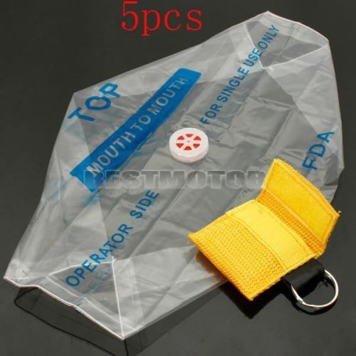 5x Yellow Keychain With CPR Mask Emergency Resuscitator 1-Way Valve Face Shield
