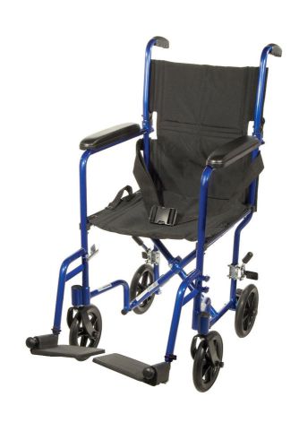 Drive Medical Deluxe Lightweight Aluminum Transport Wheelchair, Blue, 17 inches