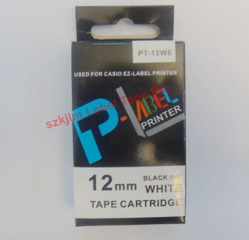 Compatible casio xr-12we black on white 12mm 8m label tape kl100 kl120 xr-12we1 for sale