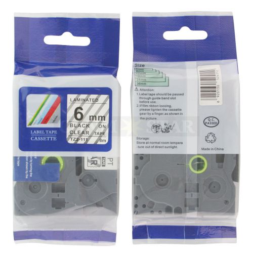 1pk Transparent on Black Tape Label for Brother P-Touch TZ TZe 111 6mm 1/4&#034;