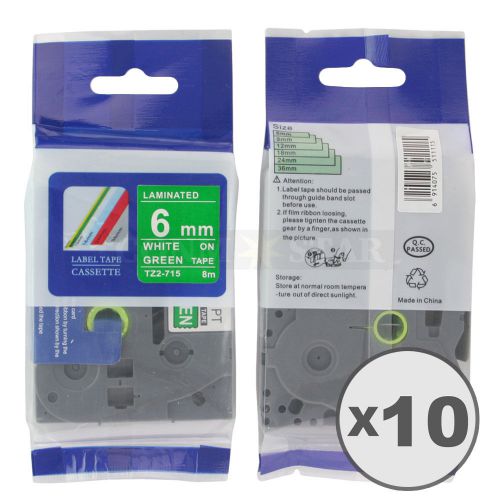 10pk White on Green Tape Label Compatible for Brother P-Touch TZ 715 TZe715 6mm