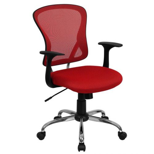 Office chair desk computer mesh executive chrome mid back swivel red roll new for sale