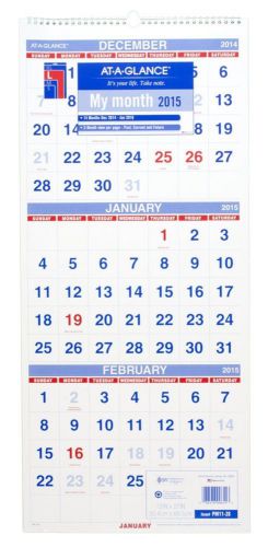 New at a glance three month vertical format reference wall calendar 2015  12 x for sale