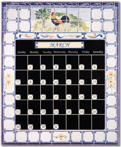 Stupell Industries Rooster and Fence Magnetic Tile Perpetual Calendar
