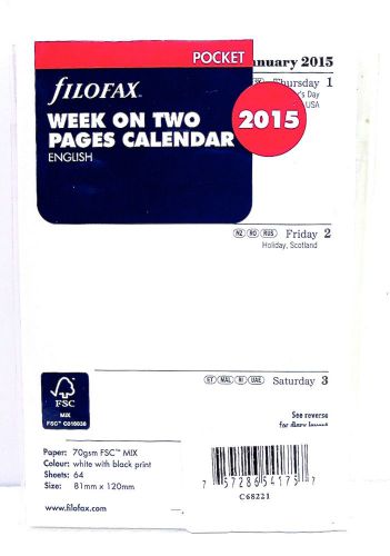 Filofax 2015 ENGLISH Week on Two Pages 2 pages Calendar POCKET MINI Size Refill