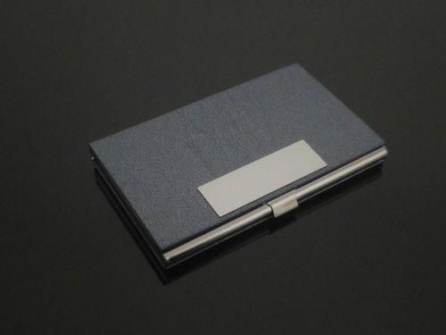 Gray leather stainless steel metal credit business card case holder #mpf03 for sale