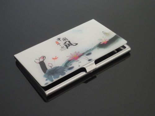 China Ink painting style Stainless steel Metal Credit Business Card Case Holder