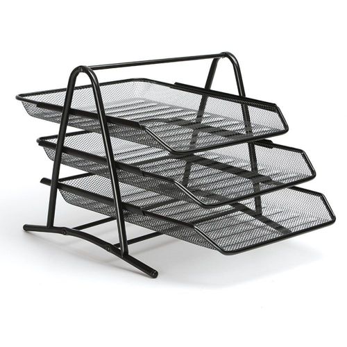 3-tier steel mesh desk tray, black for sale
