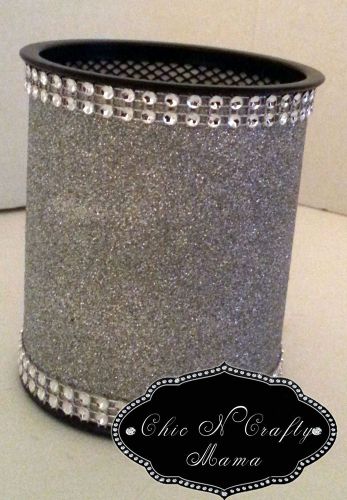 BLING Faux Rhinestone Mesh &amp; Glitter Pencil/Pen Cup Desk Accessory/Makeup Holder