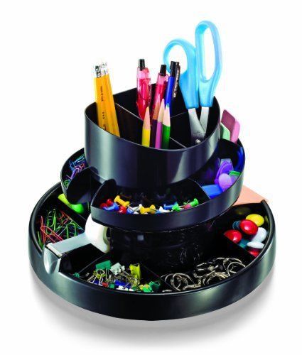 Office Deluxe Rotary Swivel Organizer Storage 16 Compartments Recycled Black