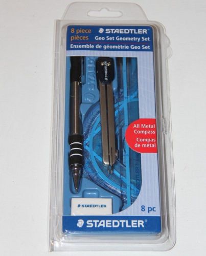Staedtler 8 piece geometry set - compass, pencil, ruler, protractor, 2 triangles for sale