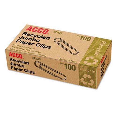 Acco Recycled Paper Clips, Jumbo, 100/Box, 10 Boxes/Pack (ACC72525)