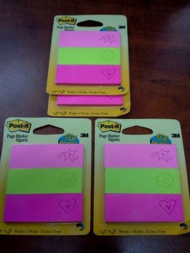 Four (4) Pack -Post-it Page Marker/Flag- Heart, Star, Flower - 0.50&#034; x 2&#034;