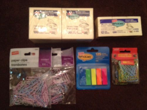 STAPLES LOT OFFICE SUPPLIES VARIOUS SIZE STICKY NOTES STICKIES &amp; PAPER CLIPS