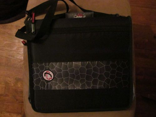 Case-it 2 inch 3 ring zipper binder, padfolio organizer shoulder strap, black for sale