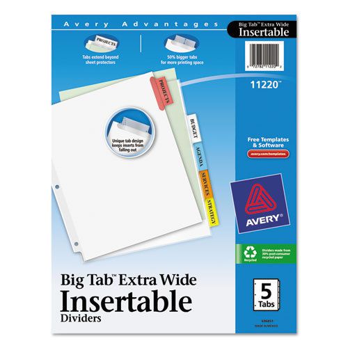 WorkSaver Big Tab Extrawide Dividers W/ 5 Multicolor Tabs, 9 x 11, White, 1/Set